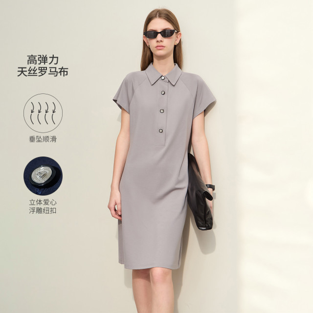 10865958.【有趣极简】夏季新款插肩短袖POLO裙女垂顺高弹罗马布裙子