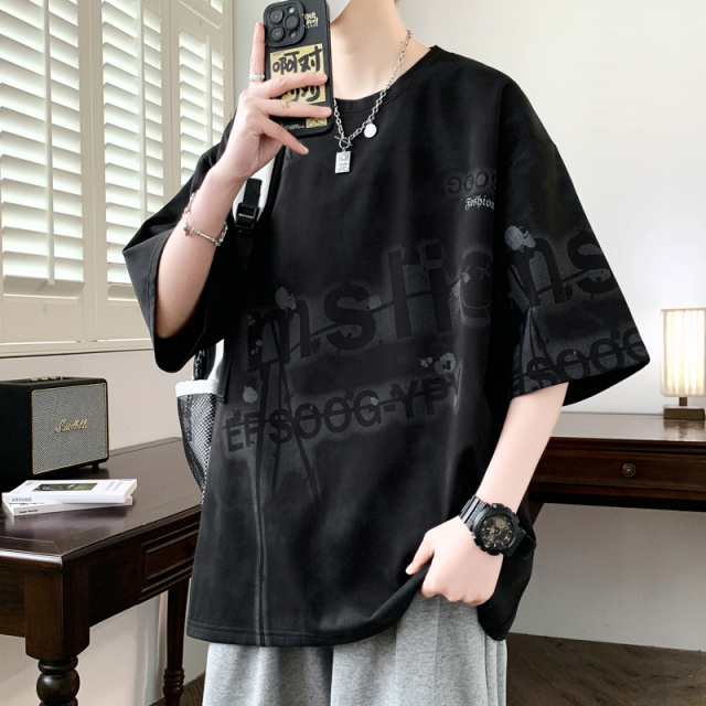 10859395.淘贝鼠夏季男式大码潮流不规则满印圆领T恤【淘贝鼠男装XJ】