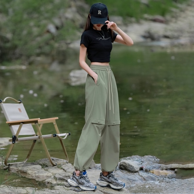 10860514.【探扶客】冰丝防晒裤女款新款宽松速干夏季薄抽绳运动裤户外休闲阔腿裤
