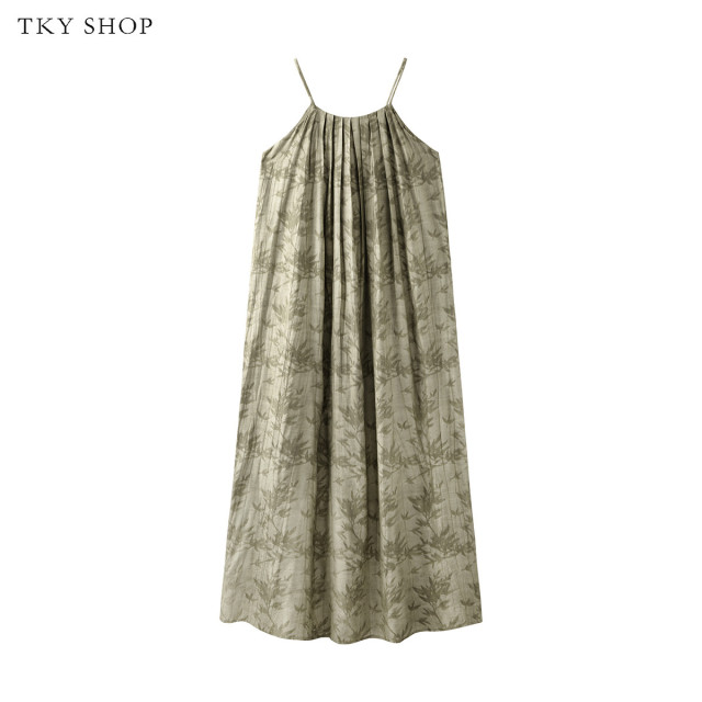 10857582.【专柜同款】TKYSHOP压褶新中式印花吊带裙2024年夏季新款