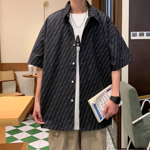 10873277.7-CY夏季新款宽松港风短袖男式潮流休闲百搭衬衫【7-CY男装XJ】