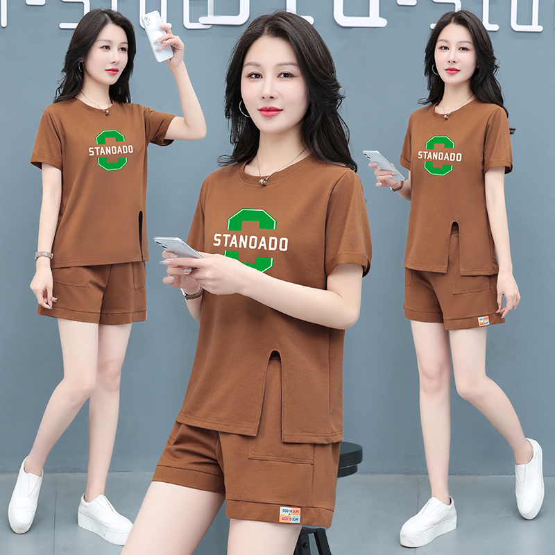10878553.7-CY夏季新款女士时髦减龄短袖短裤透气显瘦套装【7-CY女装XJ】