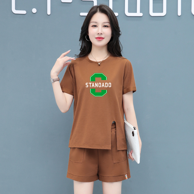 10878553.7-CY夏季新款女士时髦减龄短袖短裤透气显瘦套装【7-CY女装XJ】