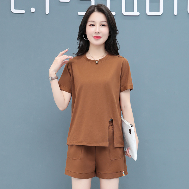 10878549.7-CY夏季新款女士时髦减龄短袖短裤透气显瘦套装【7-CY女装XJ】