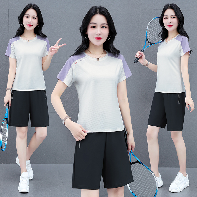 10878548.7-CY女新款运动冰感洋气减龄透气薄款夏季短袖套装【7-CY女装XJ】