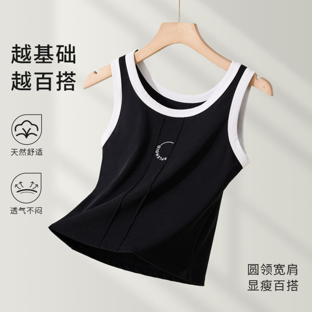 10882441.猫人【凉爽透气 修身显瘦】背心女夏薄款打底短上衣无袖印花棉背心女