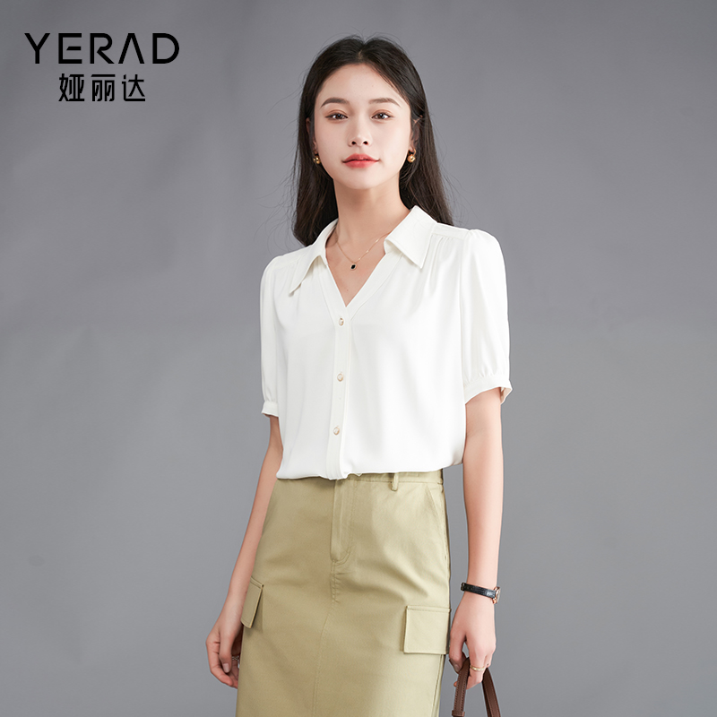 10881988.时尚百搭衬衫女夏新品通勤百搭短袖衬衣女薄