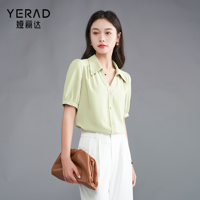 10882063.时尚百搭衬衫女夏新品通勤百搭短袖衬衣女薄