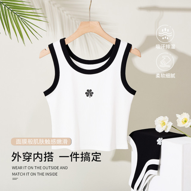 10883732.猫人【显瘦百搭 凉爽透气】背心女夏季薄款无袖印花圆领打底衫上衣女