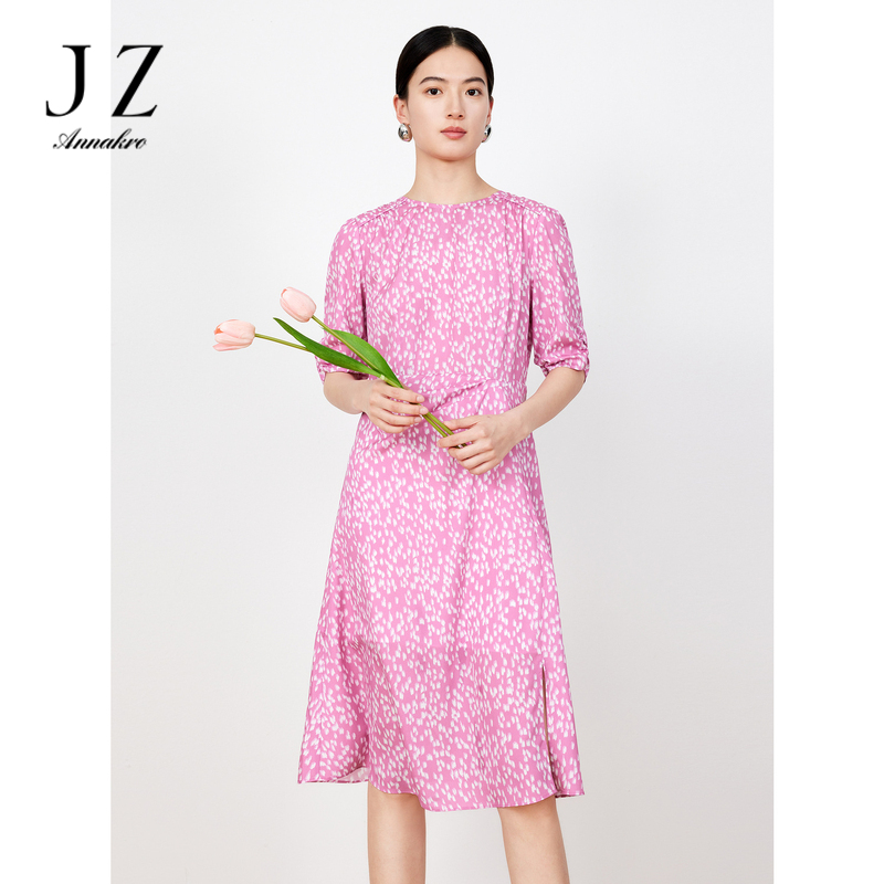 10890530.JZ玖姿矢车菊印花连衣裙女装夏季收腰雪纺连衣裙