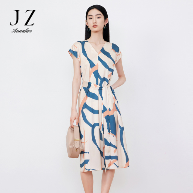 10890592.JZ玖姿无袖连衣裙女装夏季OL风几何彩色裙子