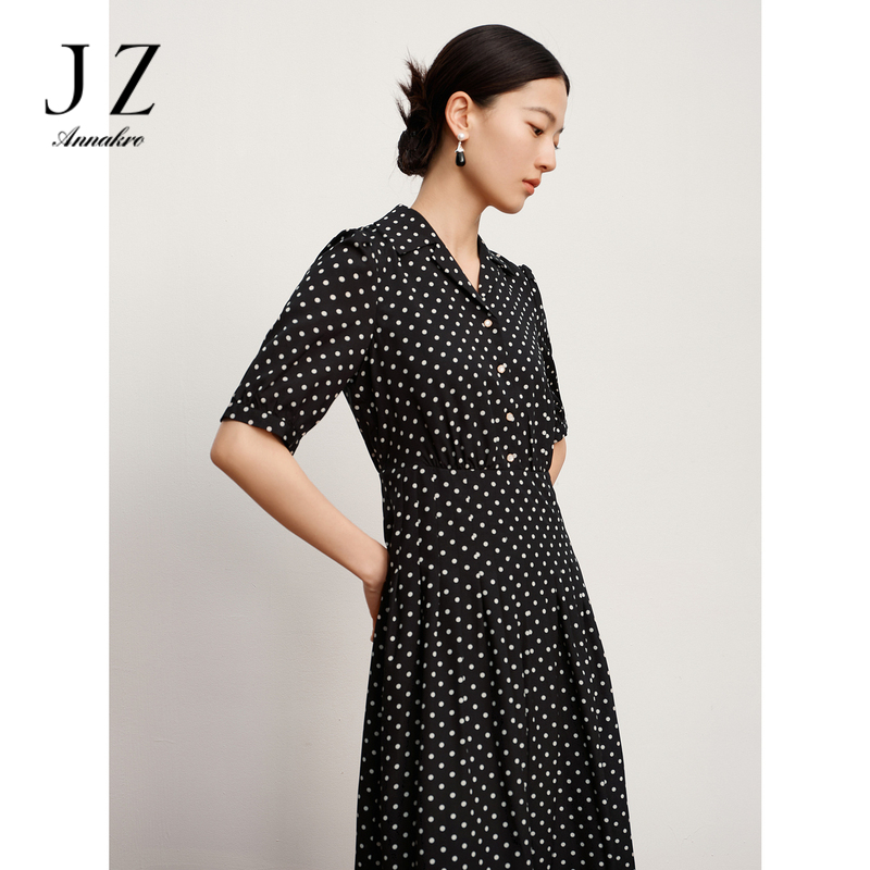 10891390.JZ玖姿商场同款缎面雪纺连衣裙女装夏季波点裙JWCX50121