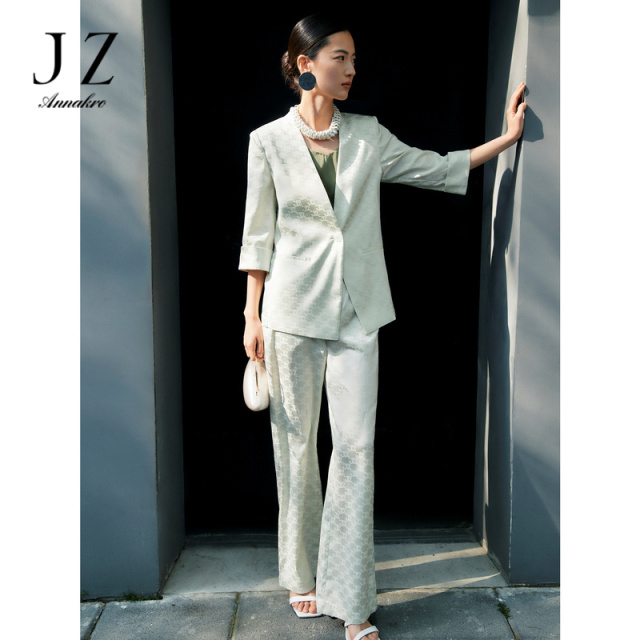 10890545.JZ玖姿缎面提花阔腿裤女装夏季休闲裤