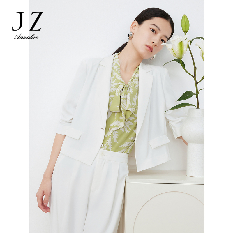 10892443.JZ玖姿OL风西装外套女装夏季新款简约通勤截短式西装外套