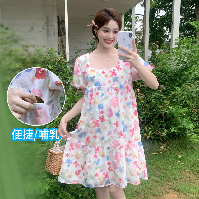 10899603.兔妈赫本风孕妇裙哺乳连衣裙孕妇装2024新款夏装产后喂奶宽松夏季