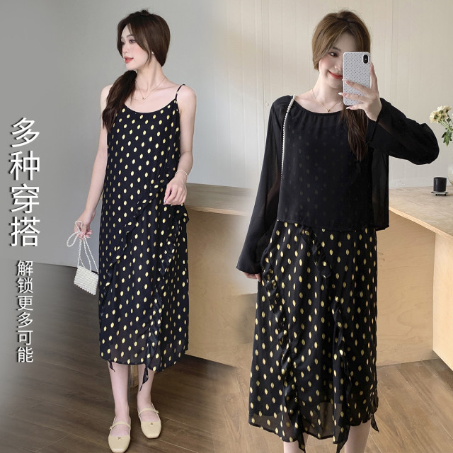 10905583.兔妈【2件套】孕妇装夏季新款连衣裙休闲吊带裙时尚减龄罩衫套装裙子