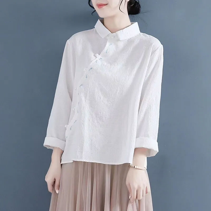 13459973.初云紫衣春秋装 女复古衬衫宽松长袖中国风宽松刺绣禅意茶服上衣9083