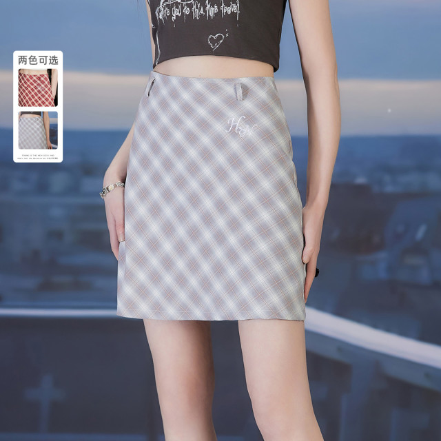 10922938.【明星同款】UNIFREE格纹半身裙女美式复古a字版修身显瘦包臀裙子