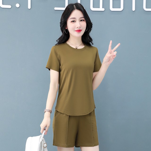 10942862.7-CY休闲时髦女士夏季新款清凉透气短袖五分裤两件套【7-CY女装XJ】