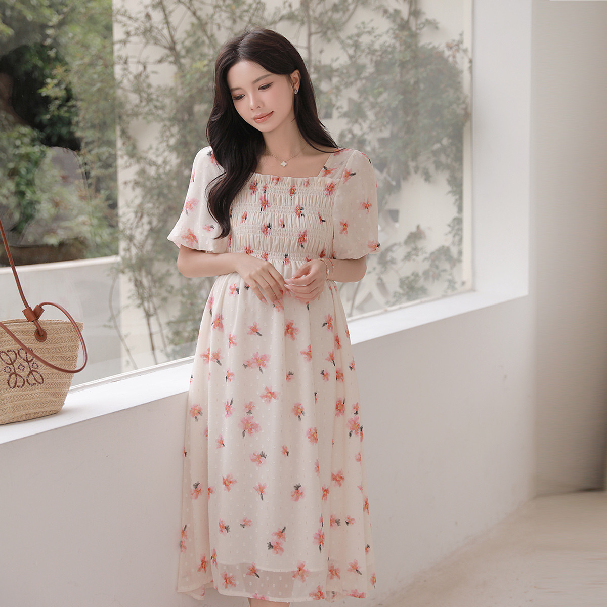 12999303.孕妇装夏季轻盈碎花孕妇连衣裙甜美显瘦中长裙飘逸浪漫碎花裙子