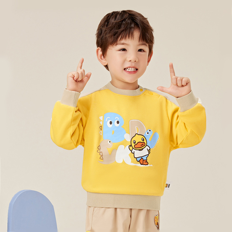 12661253.B.Duck小黄鸭童装男童新款宽松搞怪上衣春秋拼接圆领卫衣