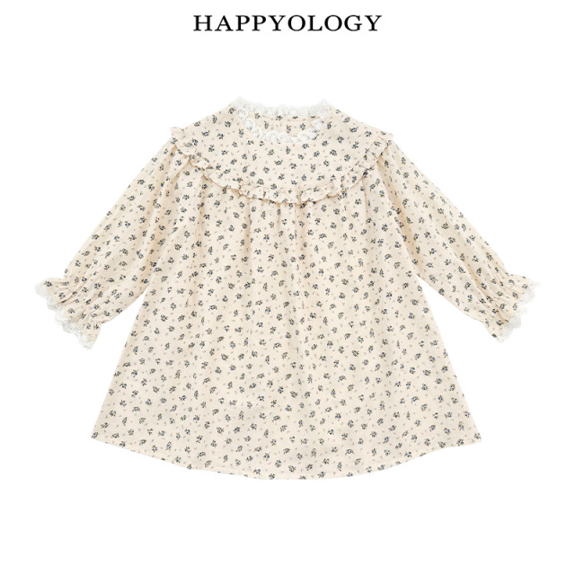 11847648.happyology英国儿童长袖蕾丝花边碎花连衣裙春季新品女童纯棉裙子