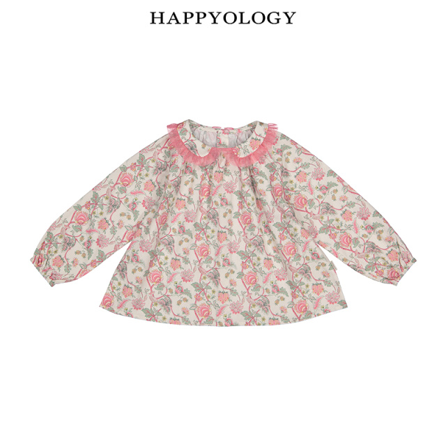 11847627.happyology英国童装女童娃娃领衬衫纯棉碎花衬衣长袖秋装儿童上衣