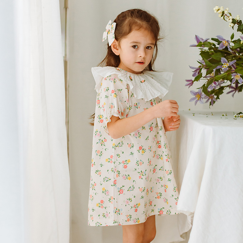 11847644.happyology英国女童连衣裙有机棉英伦印花司马克绣花领裙子夏新款