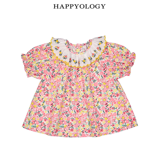 11847630.happyology英国儿童女童短袖碎花衬衫纯棉打底女宝宝宽松衬衣上衣