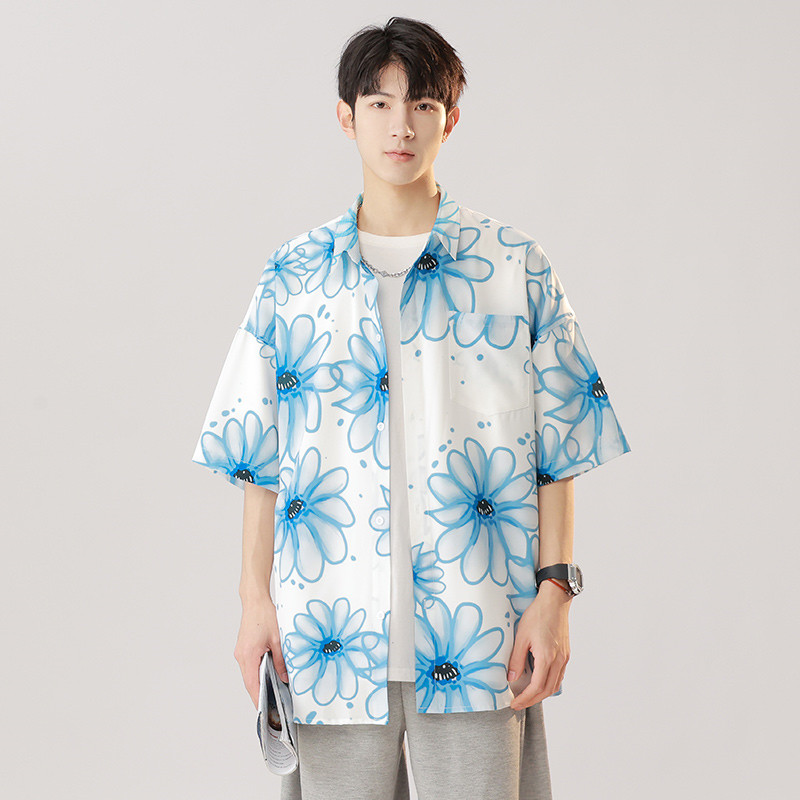 10977354.7-CY短袖男士夏季新款港风宽松水墨衬衫【7-CY男装XJ】