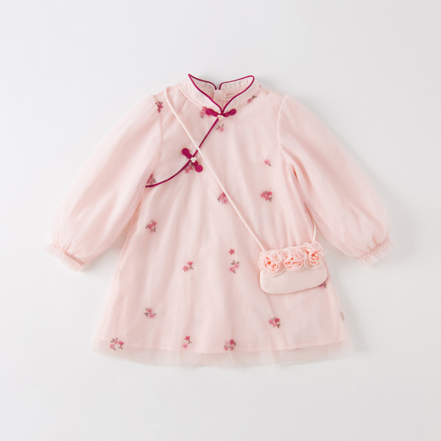 11828671.戴维贝拉女童连衣裙秋装儿童公主裙宝宝国风汉服裙子