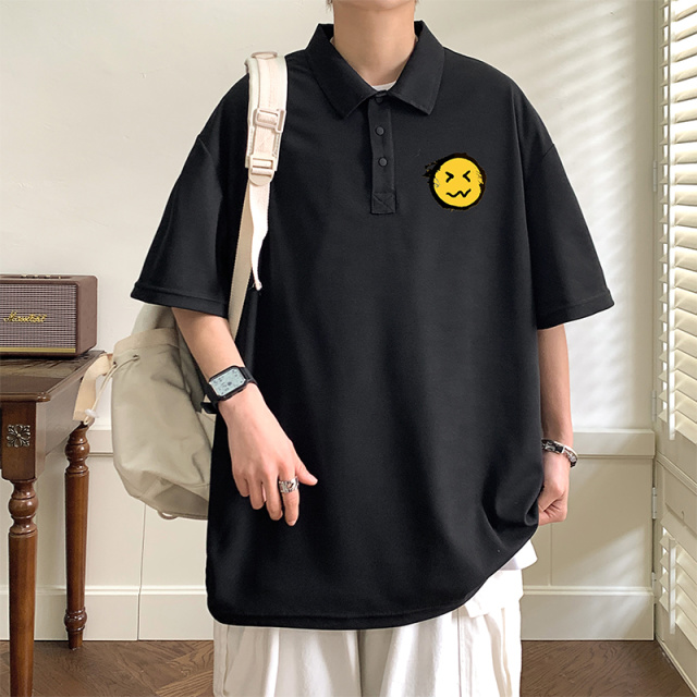 11004349.7-CY夏季Polo衫男式薄款潮流笑脸印花翻领短袖T恤【7-CY男装XJ】