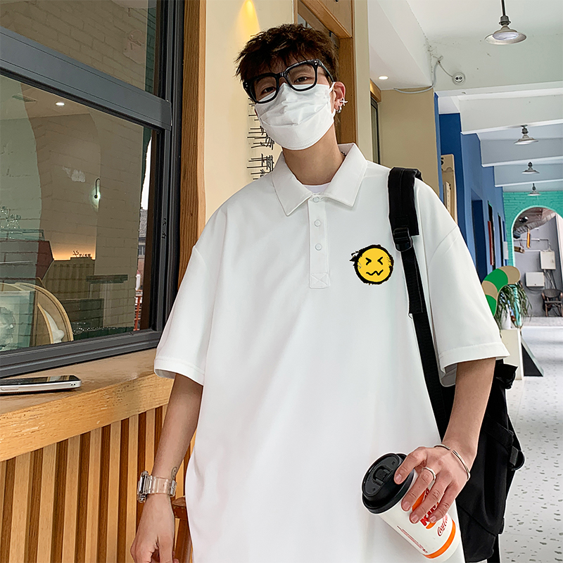 11004306.七玻威夏季Polo衫男款薄款潮流笑脸印花翻领短袖T恤【七玻威男装XJ】