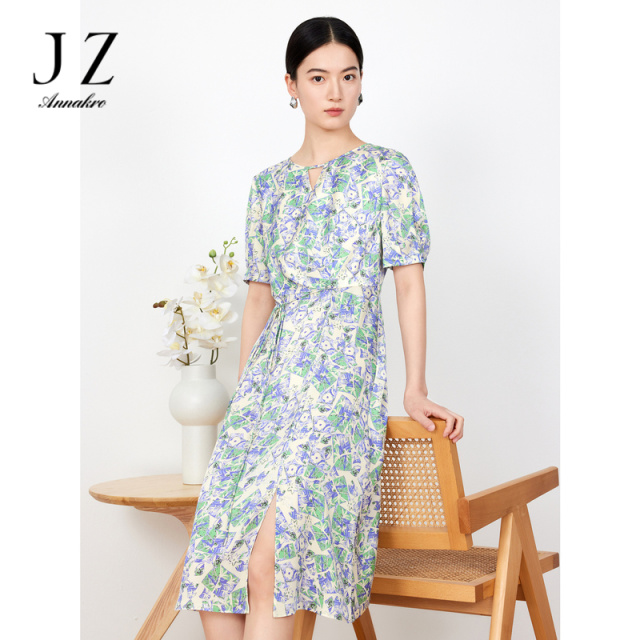 11006066.JZ玖姿醋酸印花连衣裙女装2023夏季新款优雅收腰连衣裙