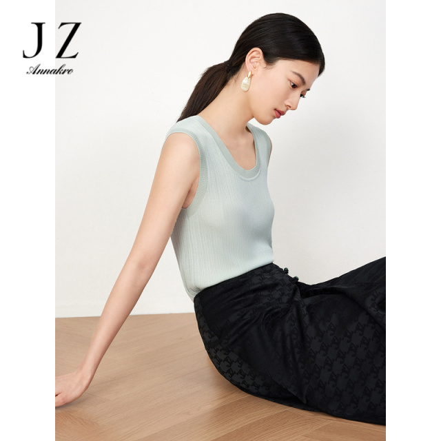 11005753.JZ玖姿桑蚕丝圆领背心女装2023夏季新款职业纯色上衣