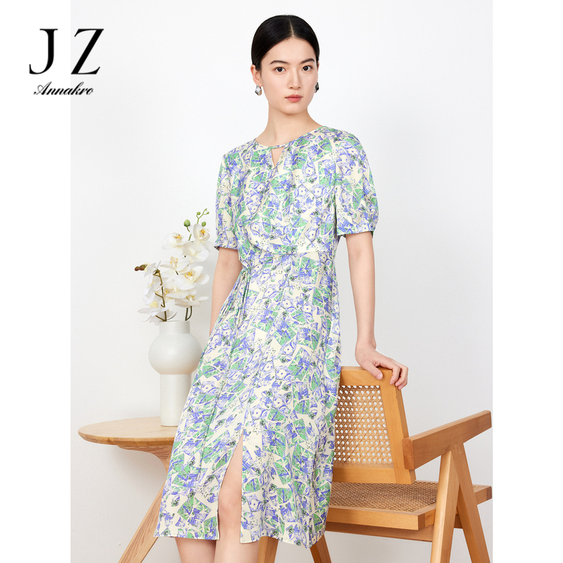 11006066.JZ玖姿醋酸印花连衣裙女装2023夏季新款优雅收腰连衣裙