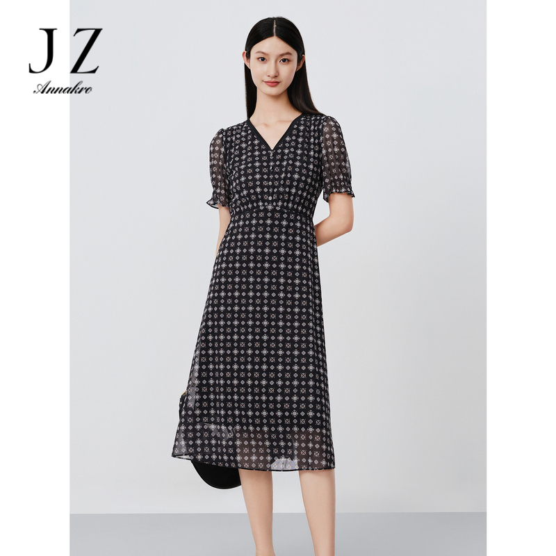 11009279.商场同款JZ玖姿繁星四叶草印花连衣裙女2024夏季新款JWDX50035