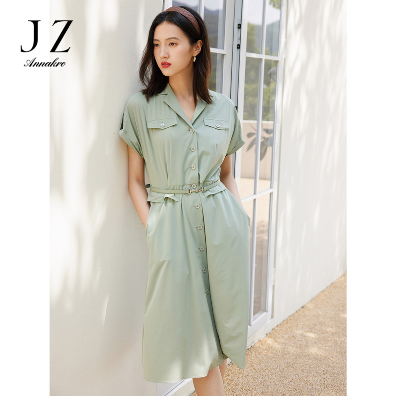 11014847.JZ玖姿商场同款纯色衬衫女装2023夏季新款果冻感连衣裙JWCX50120