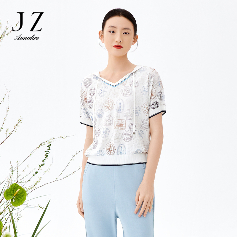 11013648.JZ玖姿商场同款单上衣女2023夏季新款轻松感印花针织衫JWCX31235