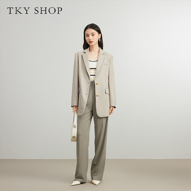 11014322.【专柜同款】TKYSHOP简约单排扣便西春秋款通勤西装外套