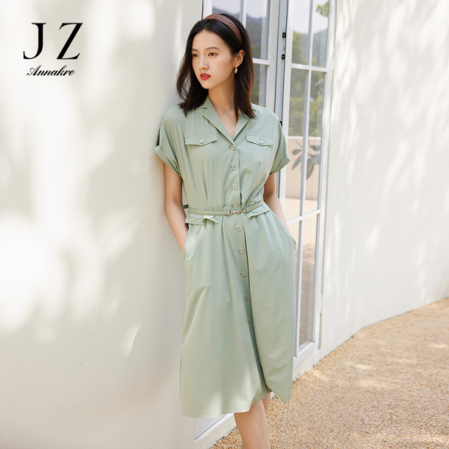 11014847.JZ玖姿商场同款纯色衬衫女装2023夏季新款果冻感连衣裙JWCX50120