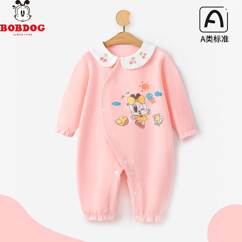 13667945.巴布豆A类婴儿连体衣四季纯棉女宝可爱长袖印花哈衣爬服