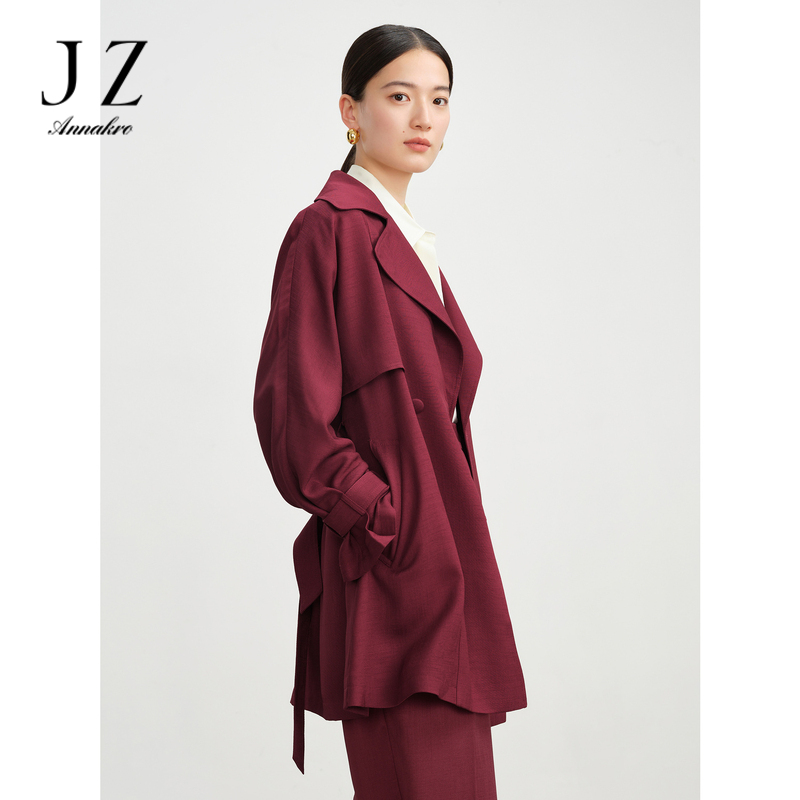 11076298.玖姿安娜蔻商务通勤风腰带收腰X型一手长薄款风衣女2024春季新款