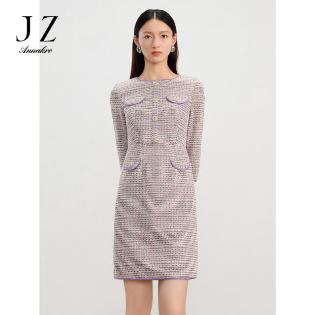 11076481.【千金玛德琳】玖姿安娜蔻小香风显瘦H型连衣裙女2024春季新款