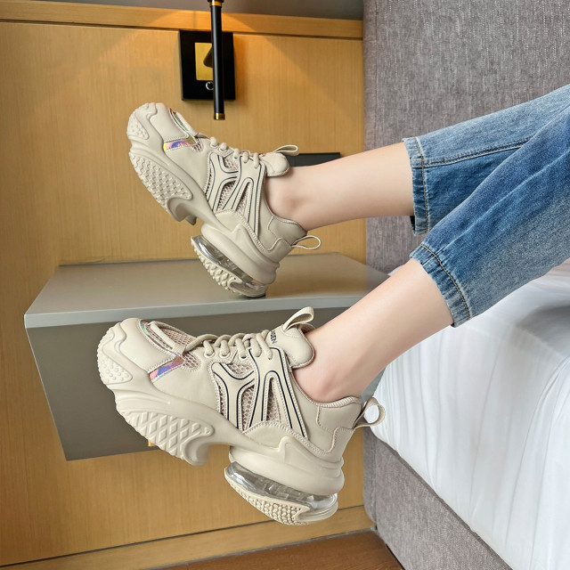 11078595.木林森老爹鞋女透气厚底增高休闲鞋女网面百搭运动跑步鞋女