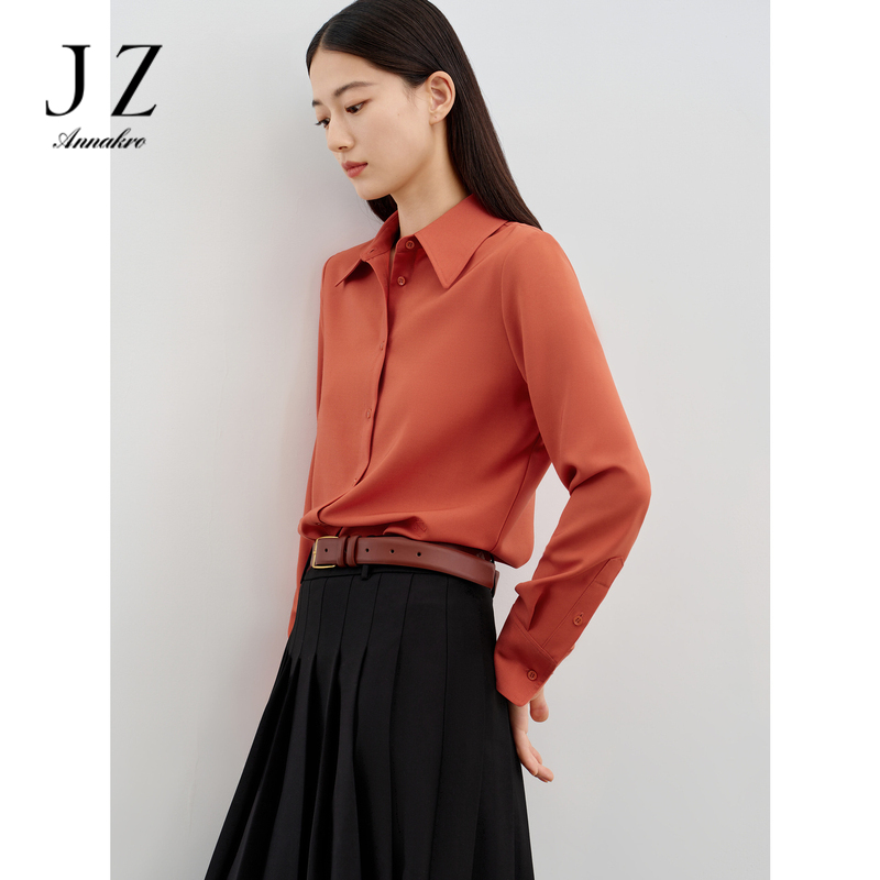 11078780.玖姿安娜蔻气质通勤醋酸羊毛混纺宽松H型上衣衬衫女2024春季新款