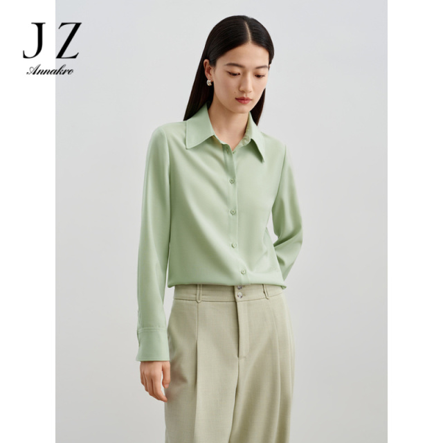 11078780.玖姿安娜蔻气质通勤醋酸羊毛混纺宽松H型上衣衬衫女2024春季新款