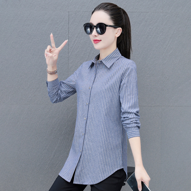 11082406.7-CHAOY长袖竖条纹女款百搭修身显瘦时尚气质衬衫【7-CHAOY女装1】