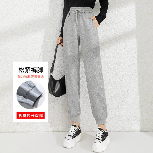 11096391.【清仓特卖】松紧腰抽绳舒适休闲裤女纯色百搭舒适百搭运动裤卫裤女