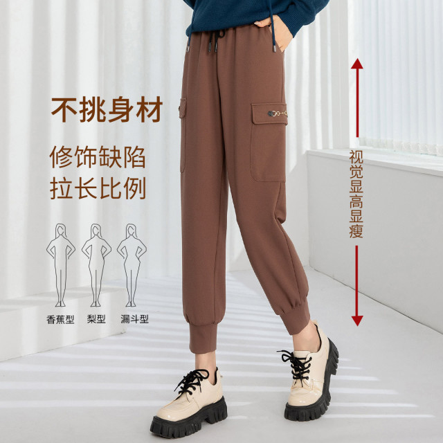 11095076.【清仓售罄不补】【贴兜金属装饰】松紧腰抽绳休闲裤宽松运动裤减龄百搭束脚工装裤
